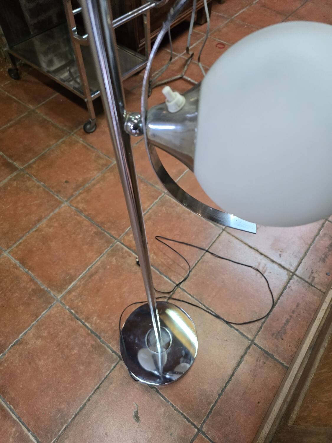 70s chrome metal floor lamp with 3 opaline ball lights