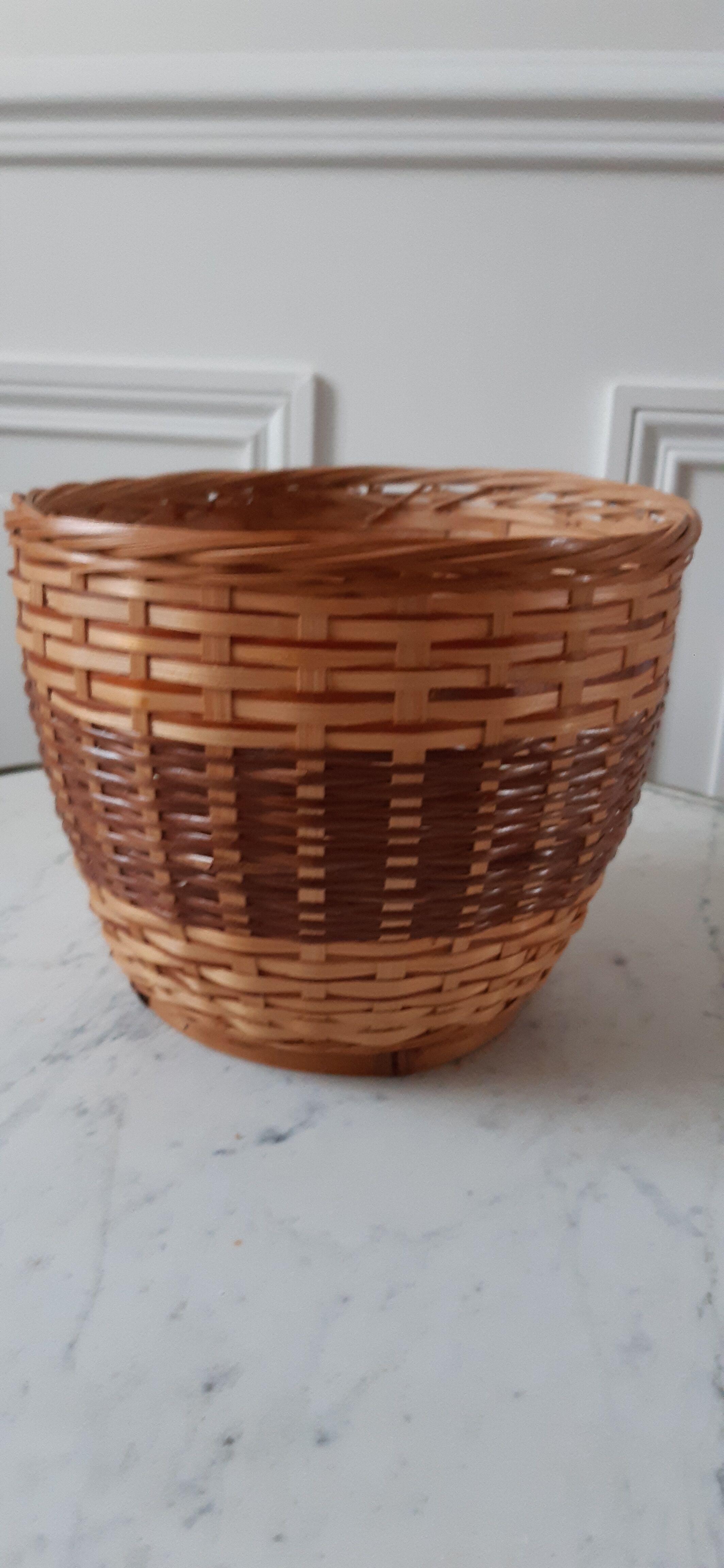 Wicker pot cover / vintage rattan 70s