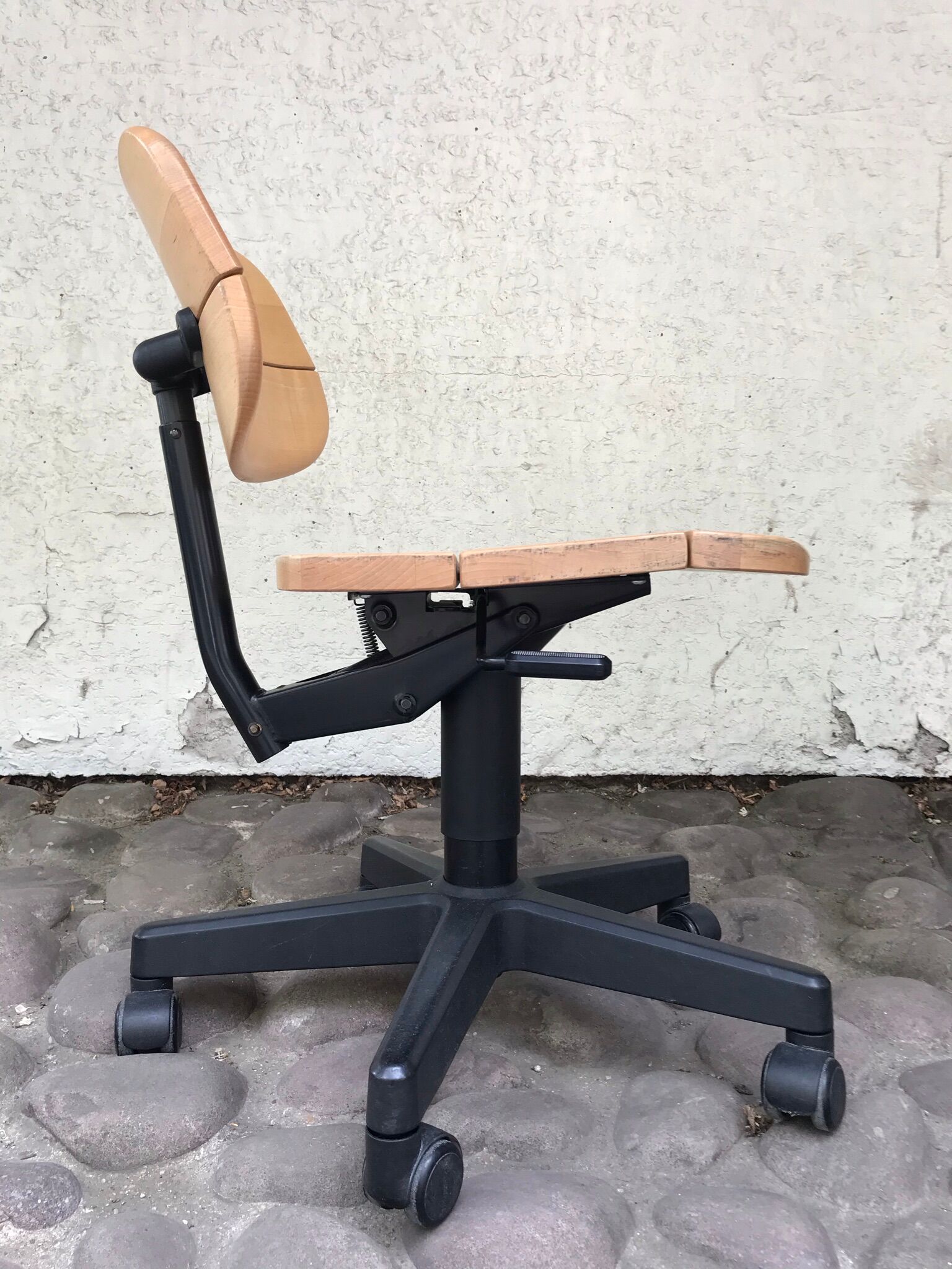 Martin Stoll office chair light wood on wheels