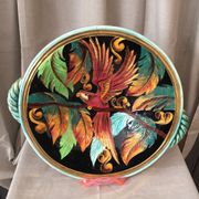Fruit cup in vintage vallauris ceramic parrot foliage