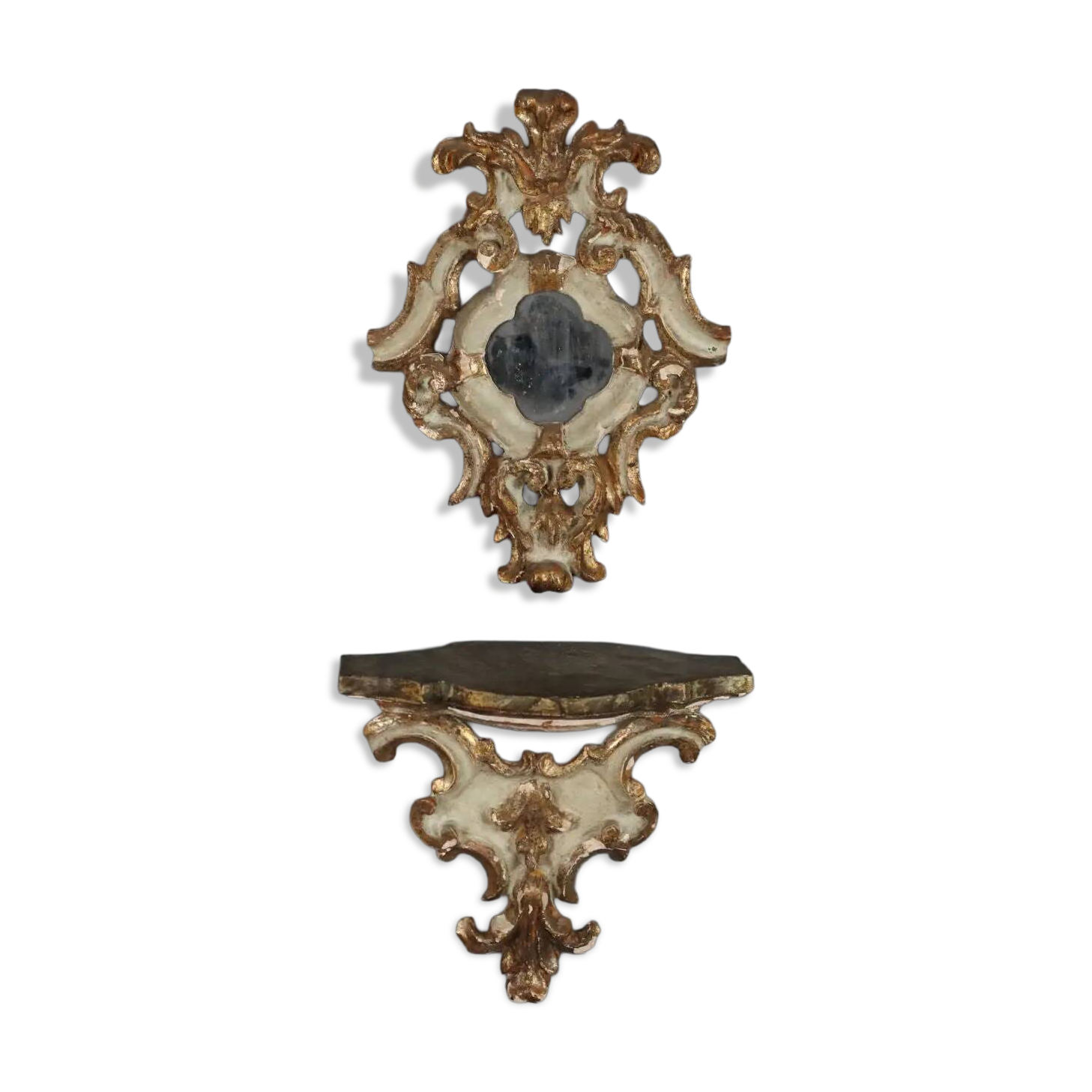 Shelf model with a carved wooden mirror, Baroque style, 19th century.