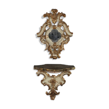 Shelf model with a carved wooden mirror, Baroque style, 19th century.