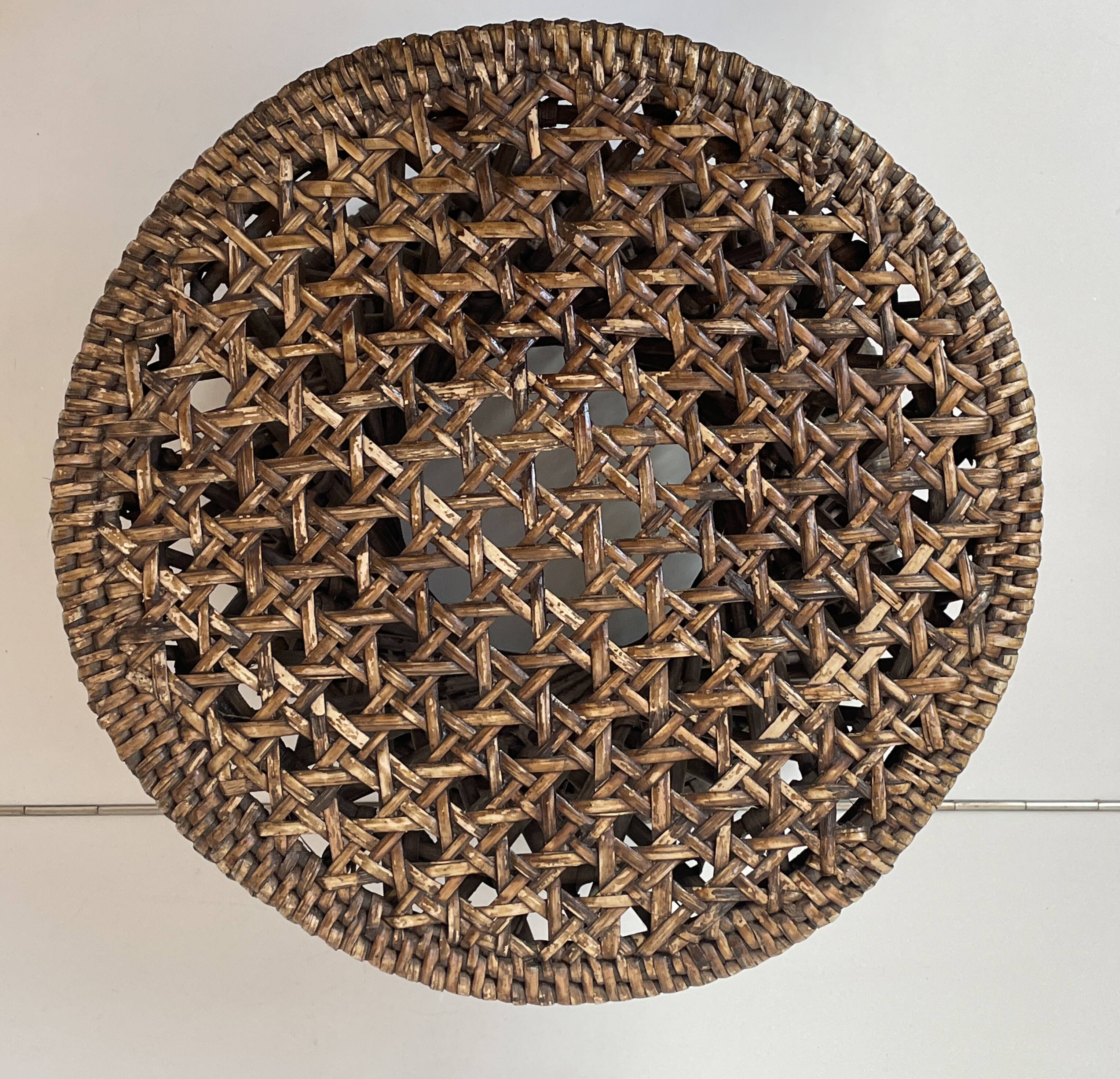 Bolster or small Diabolo stool in Rattan and Cannage