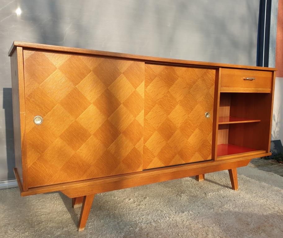 Sideboard 1960 diamond marquetry and showcase 180x45