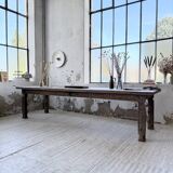 XL farmhouse table in solid oak, brutalist style, 20th century.