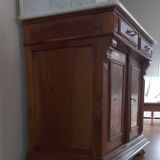 Empire period bathroom furniture in solid walnut and white marble.