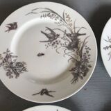 6 porcelain dessert plates with gold medals, exp 1867 1978, birds