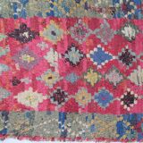 Old Moroccan hallway berber carpet woven with colorful boucherouite hand 210x90 cm