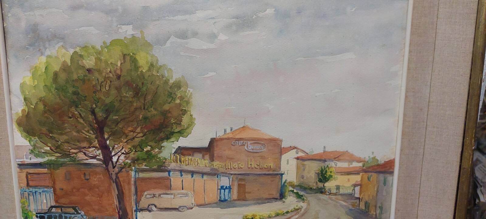 Guido hanset (1910-1992) watercolor on paper view of genoa ? 1968 signed