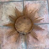 Sun mirror in braided rattan. 1960. 50cm.