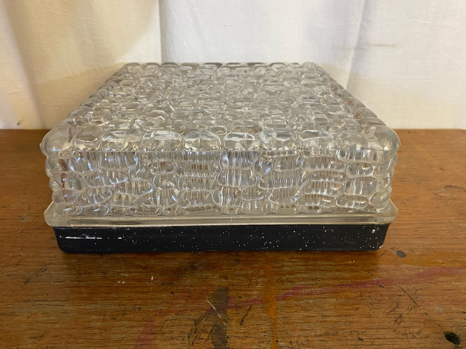 Antique Wall Lamp Ceiling Light Molded Glass + Vintage Black Metal Bracket