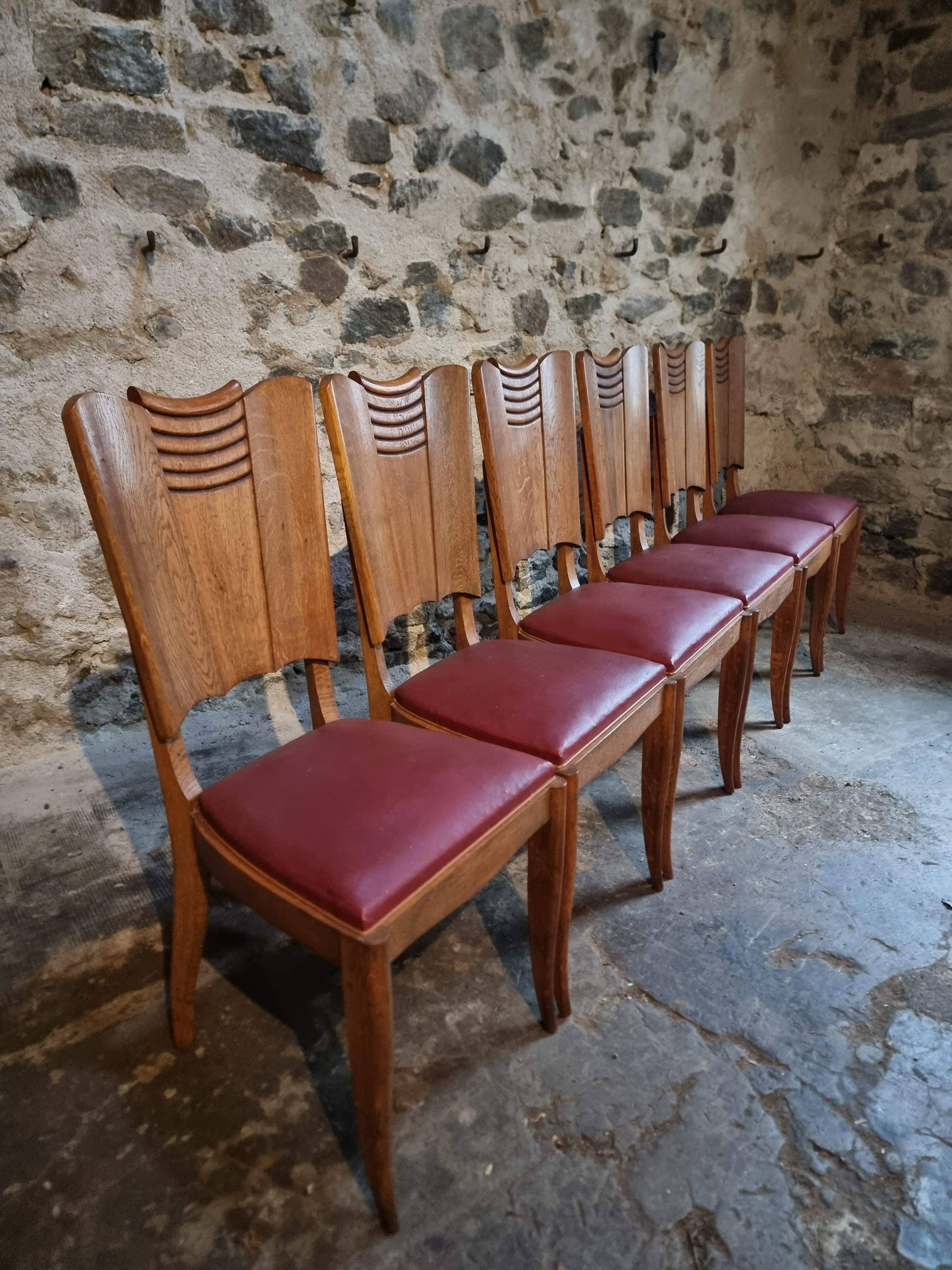 Art Deco dining chairs in French oak – set of 6, 1930s