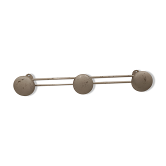 Vintage wall coat rack 3 round white metal hooks