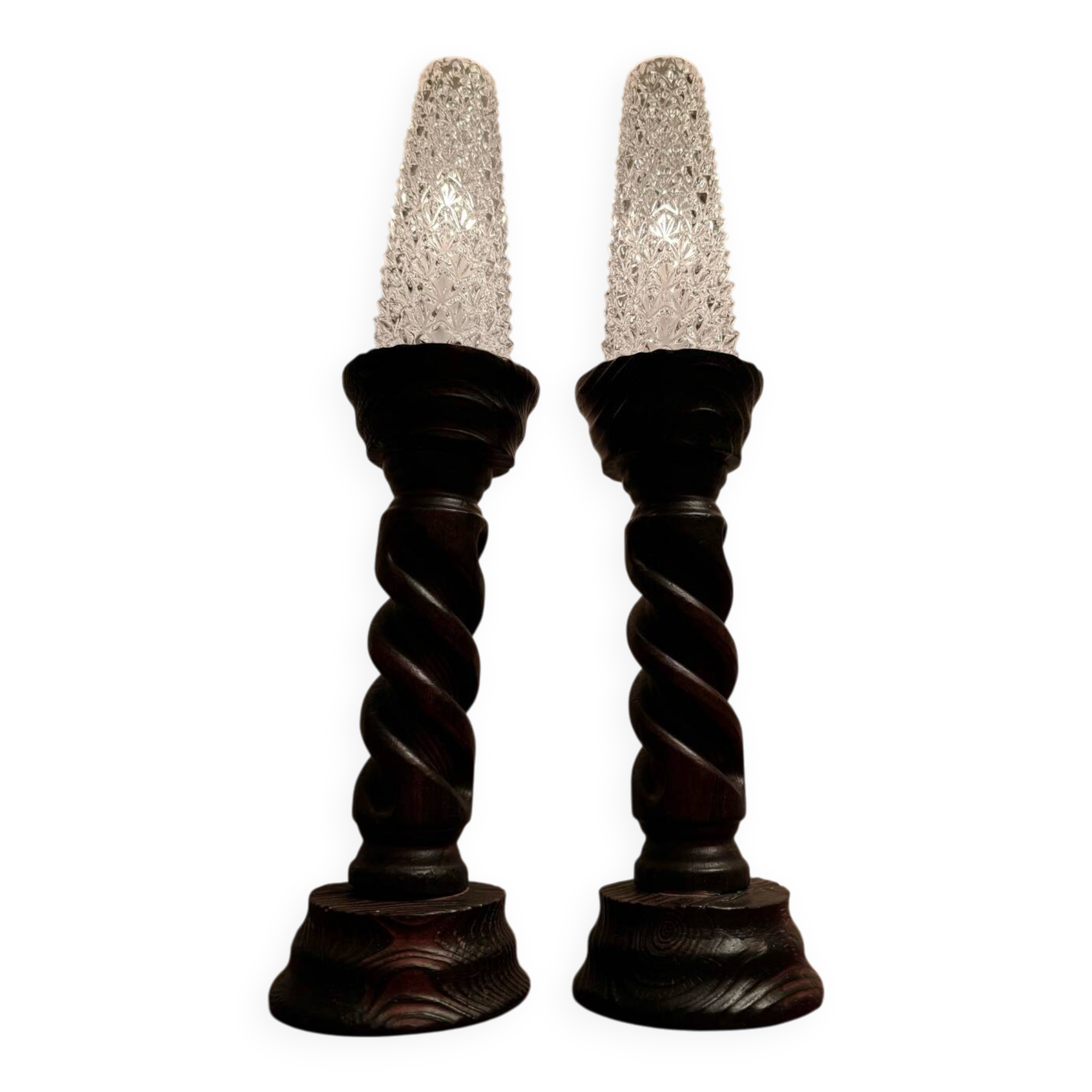 Brutalist turned wood candlesticks from the 60s