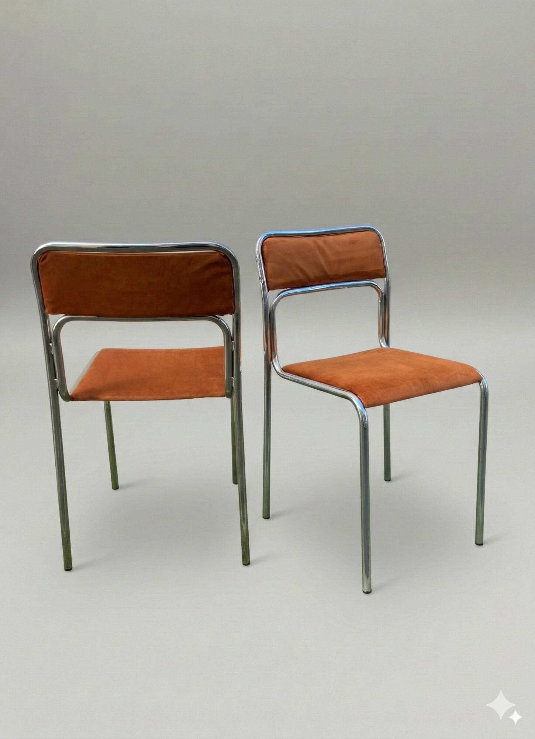 Chrome chairs from the 70s – orange velvet seat