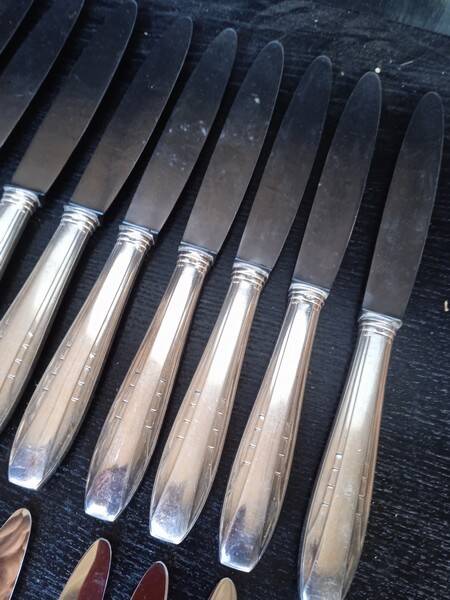 12 + 12 silver metal knives art deco period
