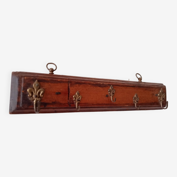 Old wood and brass wall key holder