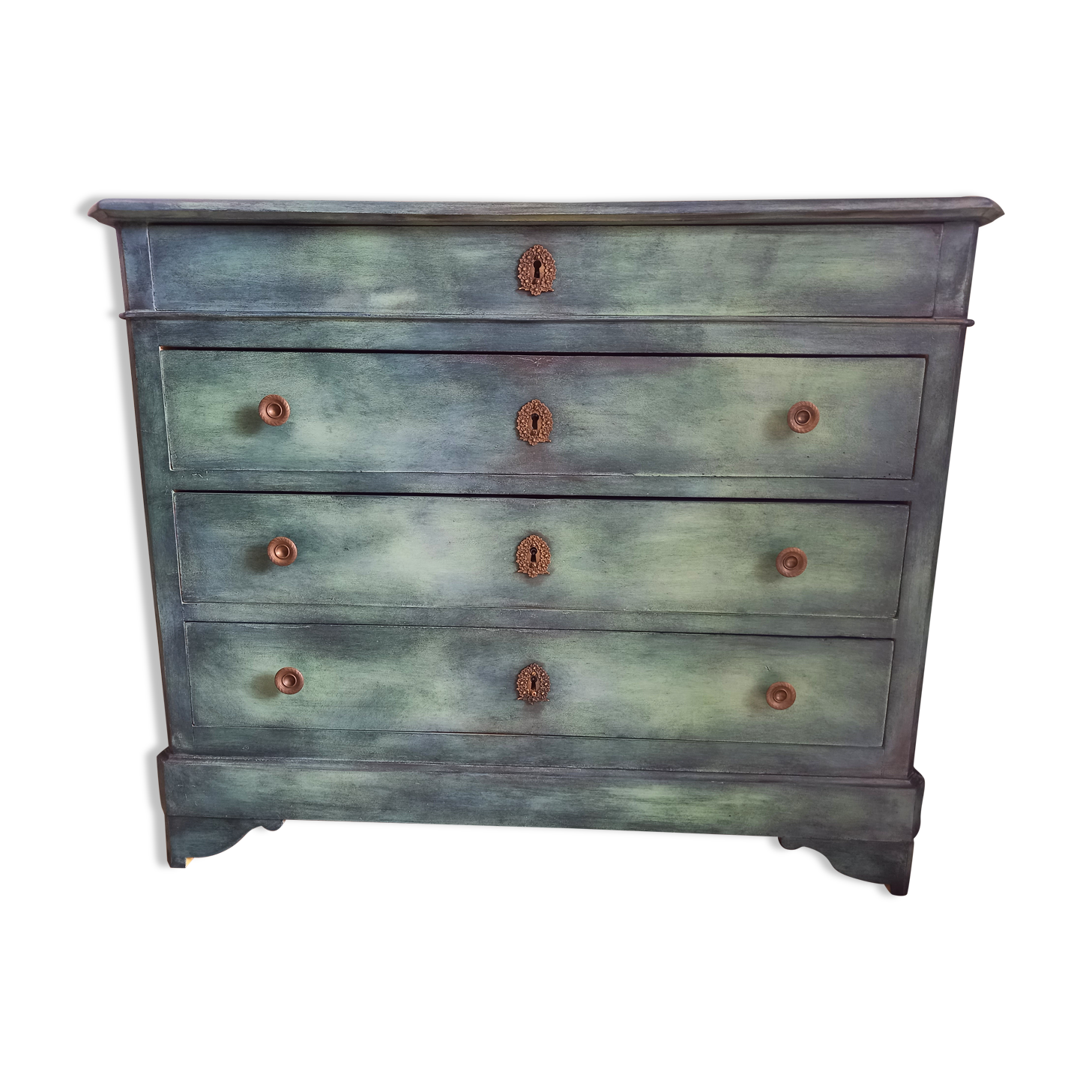 Patinated solid wood chest of drawers