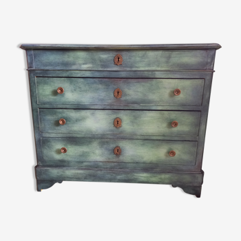 Patinated solid wood chest of drawers