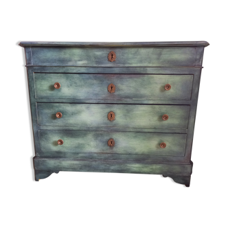Patinated solid wood chest of drawers