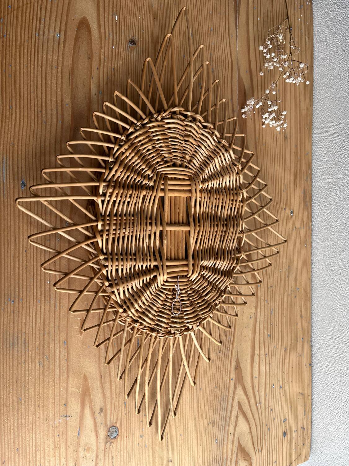 Vintage rattan mirror in star/diamond shape