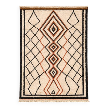Tapis berbère écru losanges style Atlas structuré