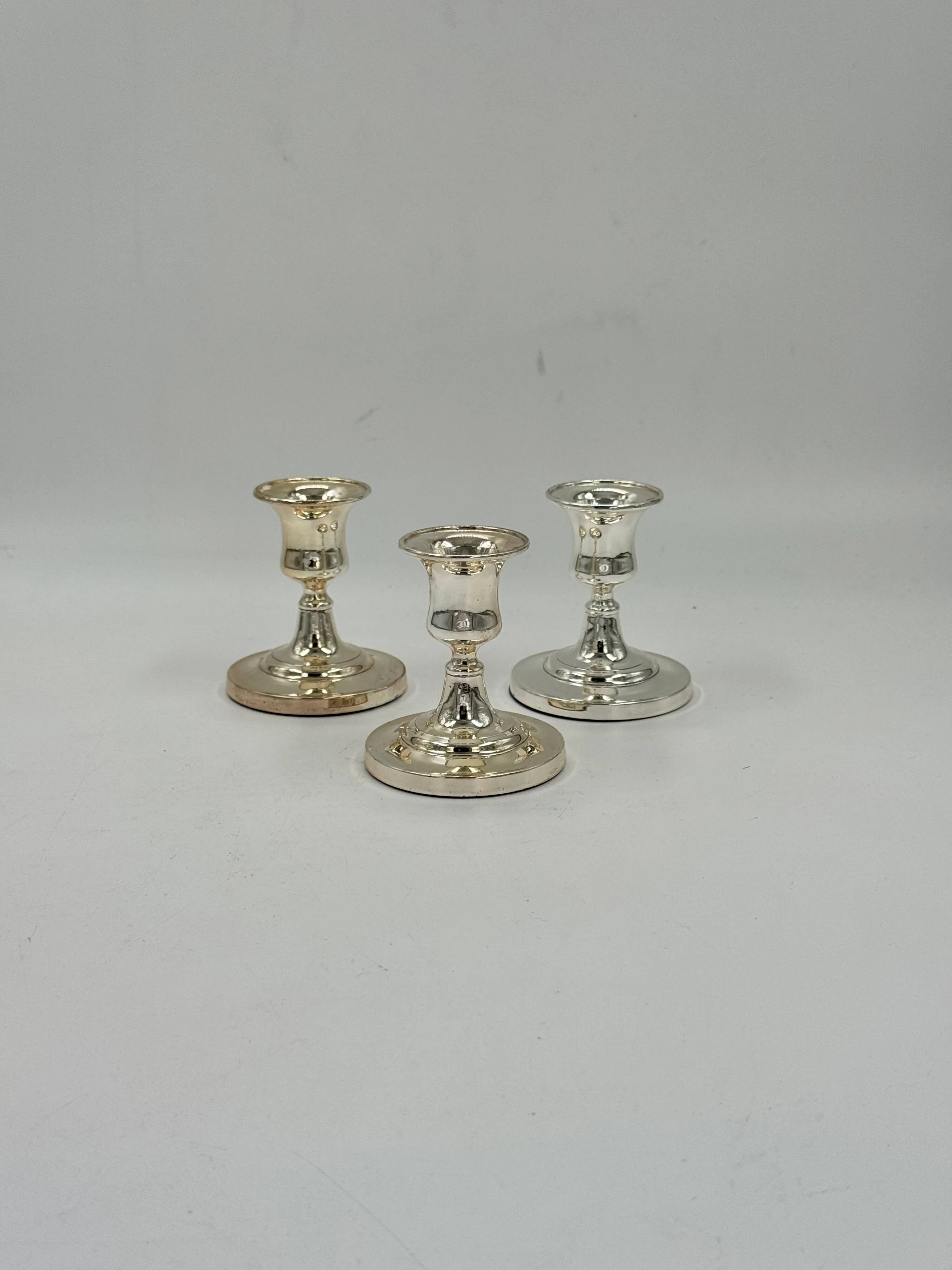 Set of 3 vintage silver-plated candle holders