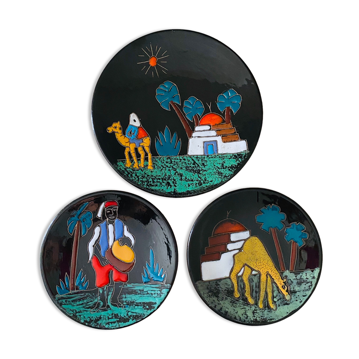 Collection of 3 wall plates 50's, ceramic plates, westgerman pottery