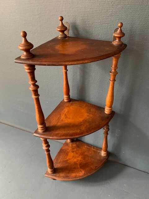 Small old corner shelf in turned wood, 19th century