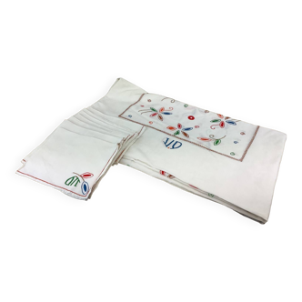 Nappe & 9 Serviettes lin anciennes monogramme