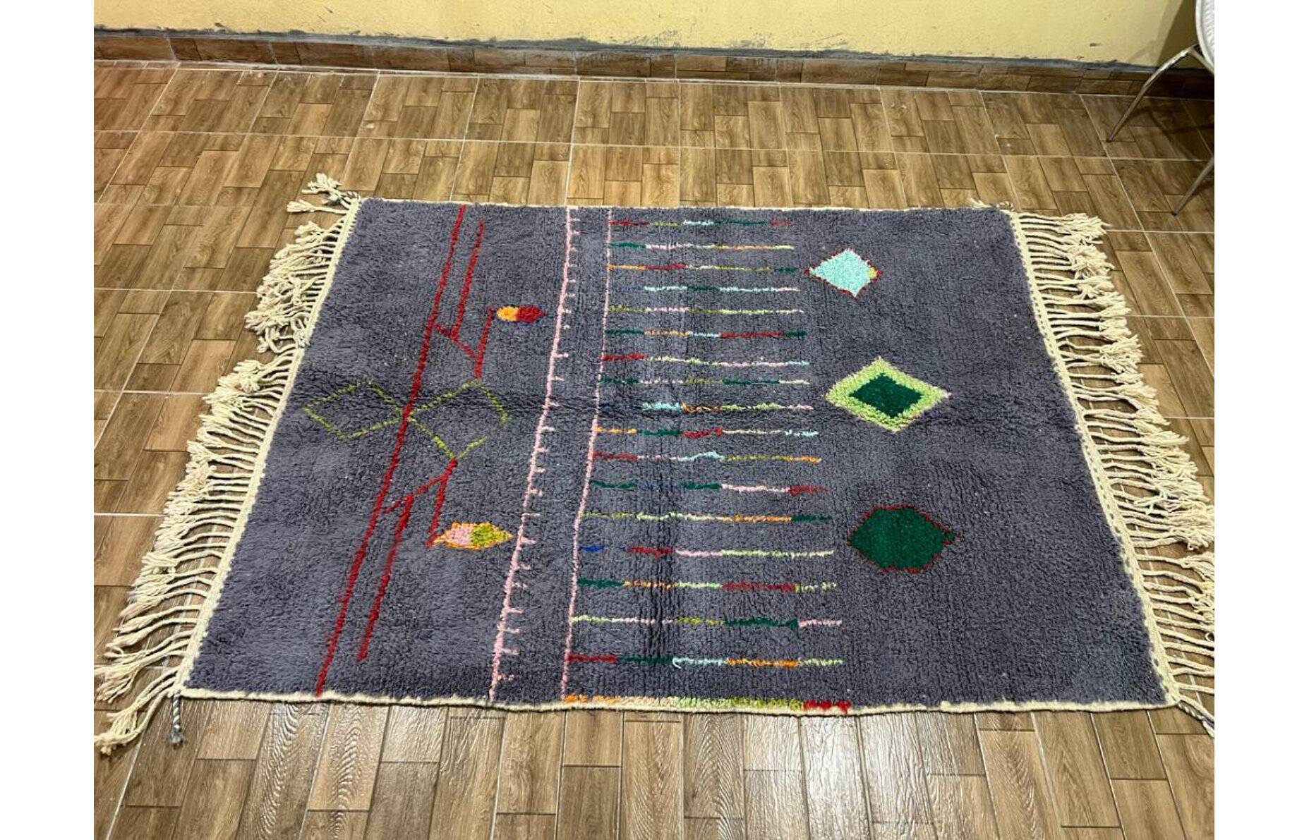 Tapis artisanal marocain laine naturelle 2.5x1.5 m