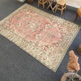 Turkish Blush Oushak Rug 6x9 Muted Vintage Rug -Beige Area Carpet  MOON.131