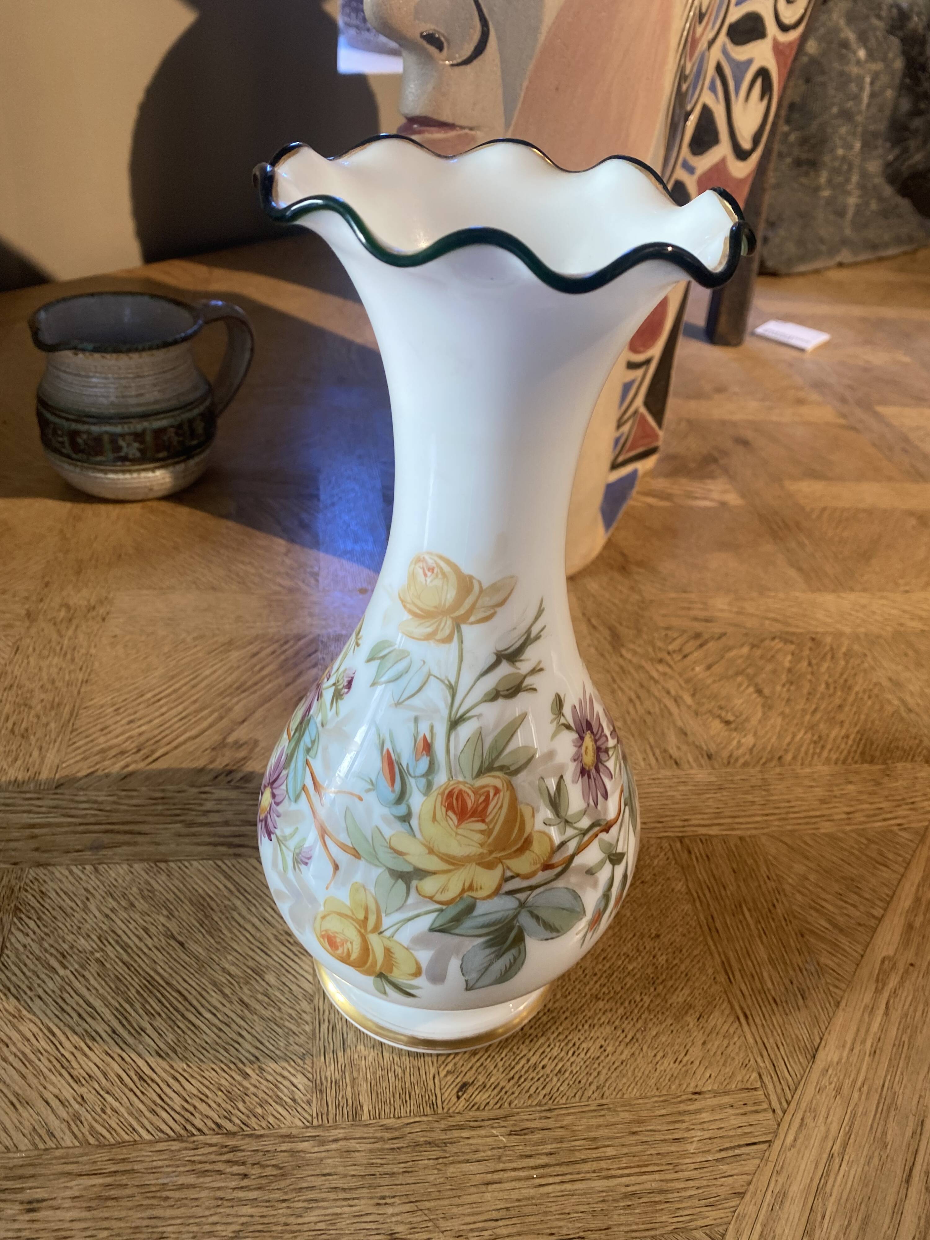 Opaline vase with flowers