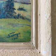 Painting "Mountain landscape" signed Sampic, artist of the Yonne 1952