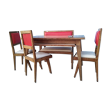 60 year table with 3 chairs and a bench