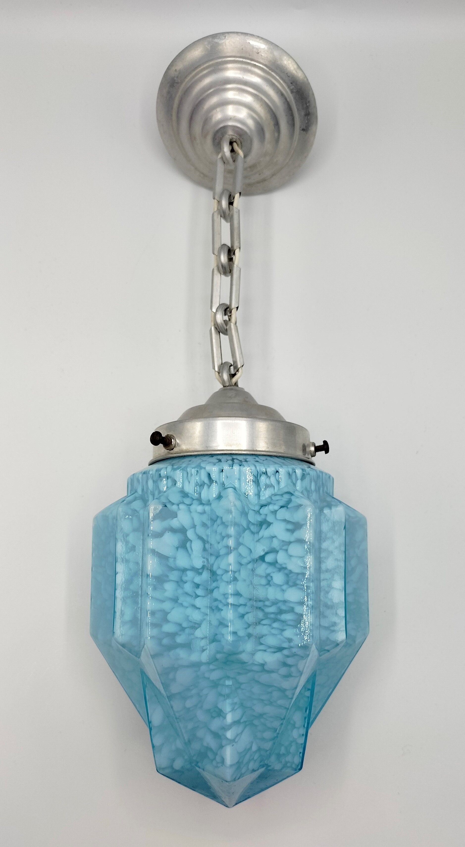 Art deco suspension type "skyscraper" in light blue Clichy glass