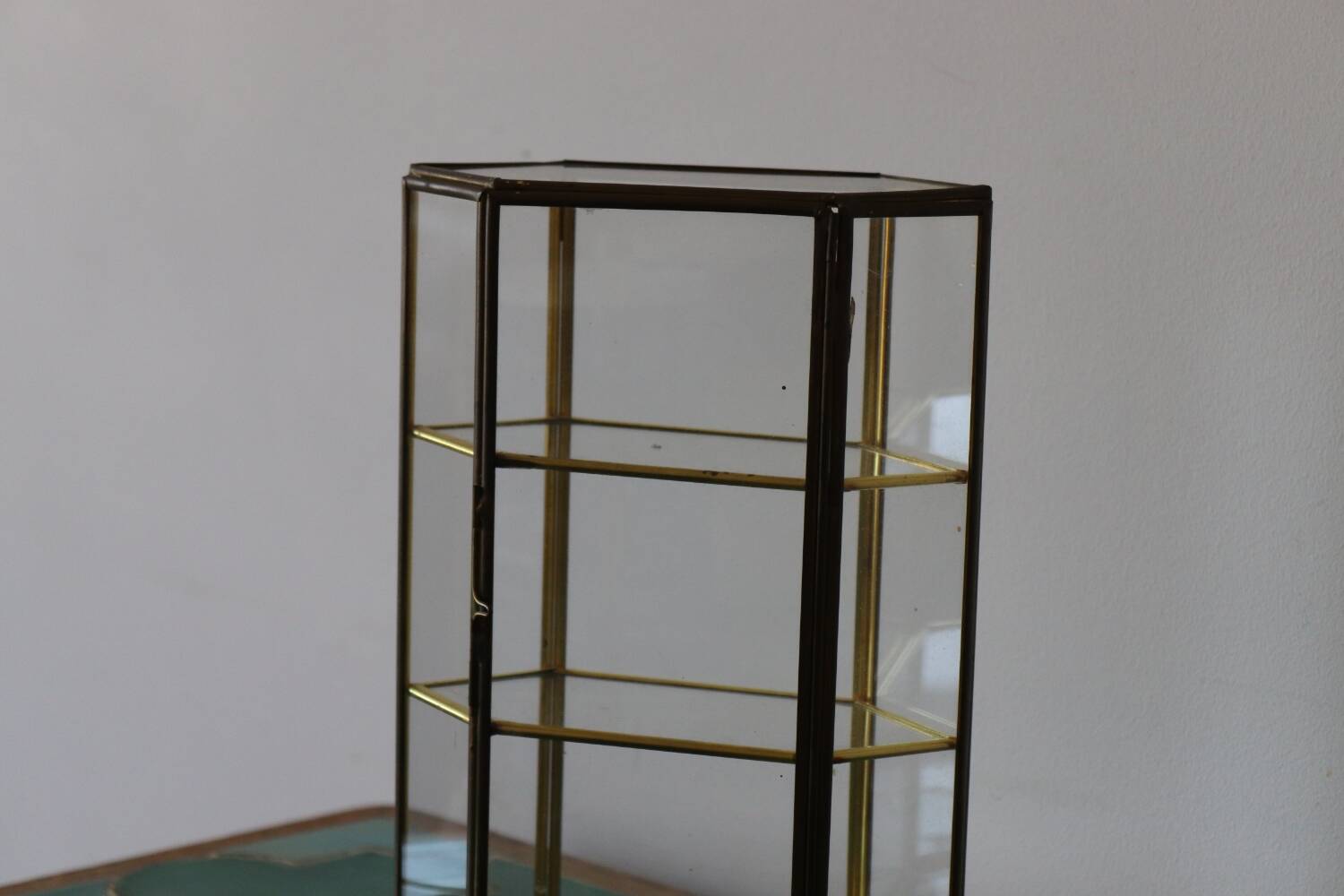Vintage glass and brass jewelry box