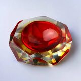 Red and yellow Sommerso ashtray by Seguso, faceted glass, Murano, Italy, 1970