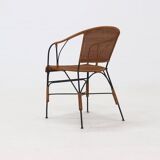 Chaise d'appoint décorative en fer forgé et rotin des années 1970