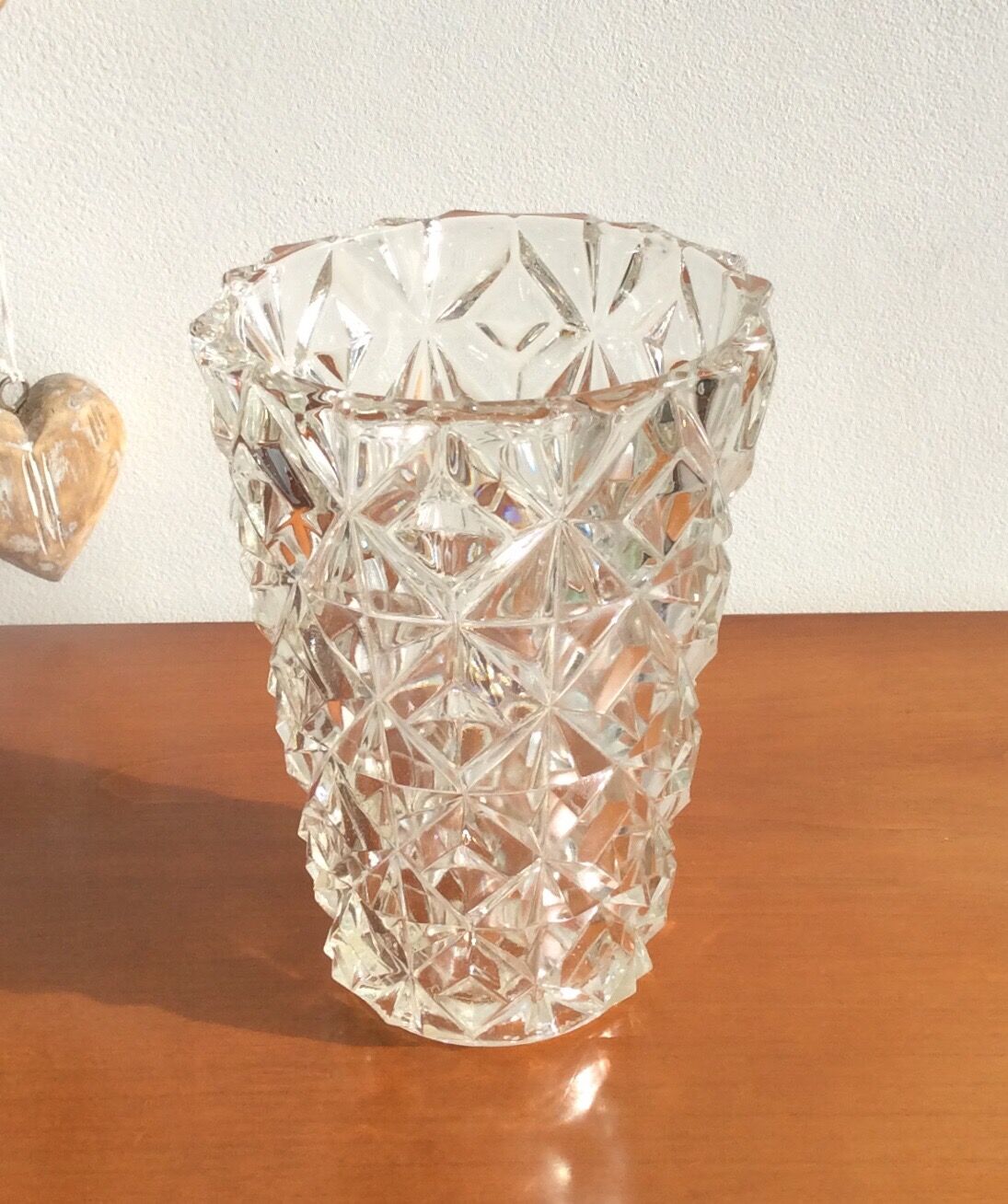 Thick glass vase geometric facet - vintage