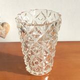 Thick glass vase geometric facet - vintage