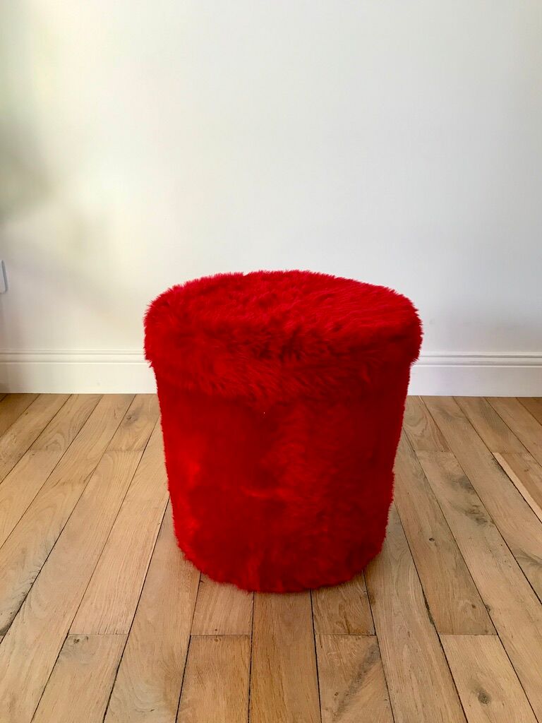 Pouf moumoute pelfran red years 60-70