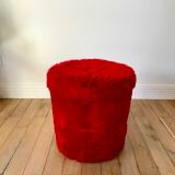 Pouf moumoute pelfran red years 60-70