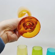 6 multicolored glass champagne flutes red orange yellow green blue purple