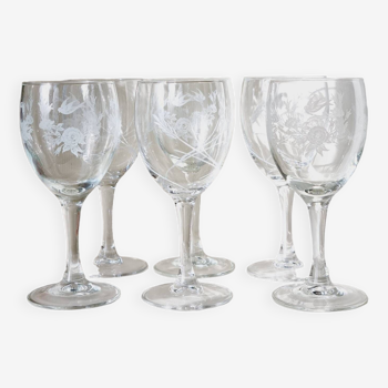 Set of 6 mismatched bird water or wine glasses