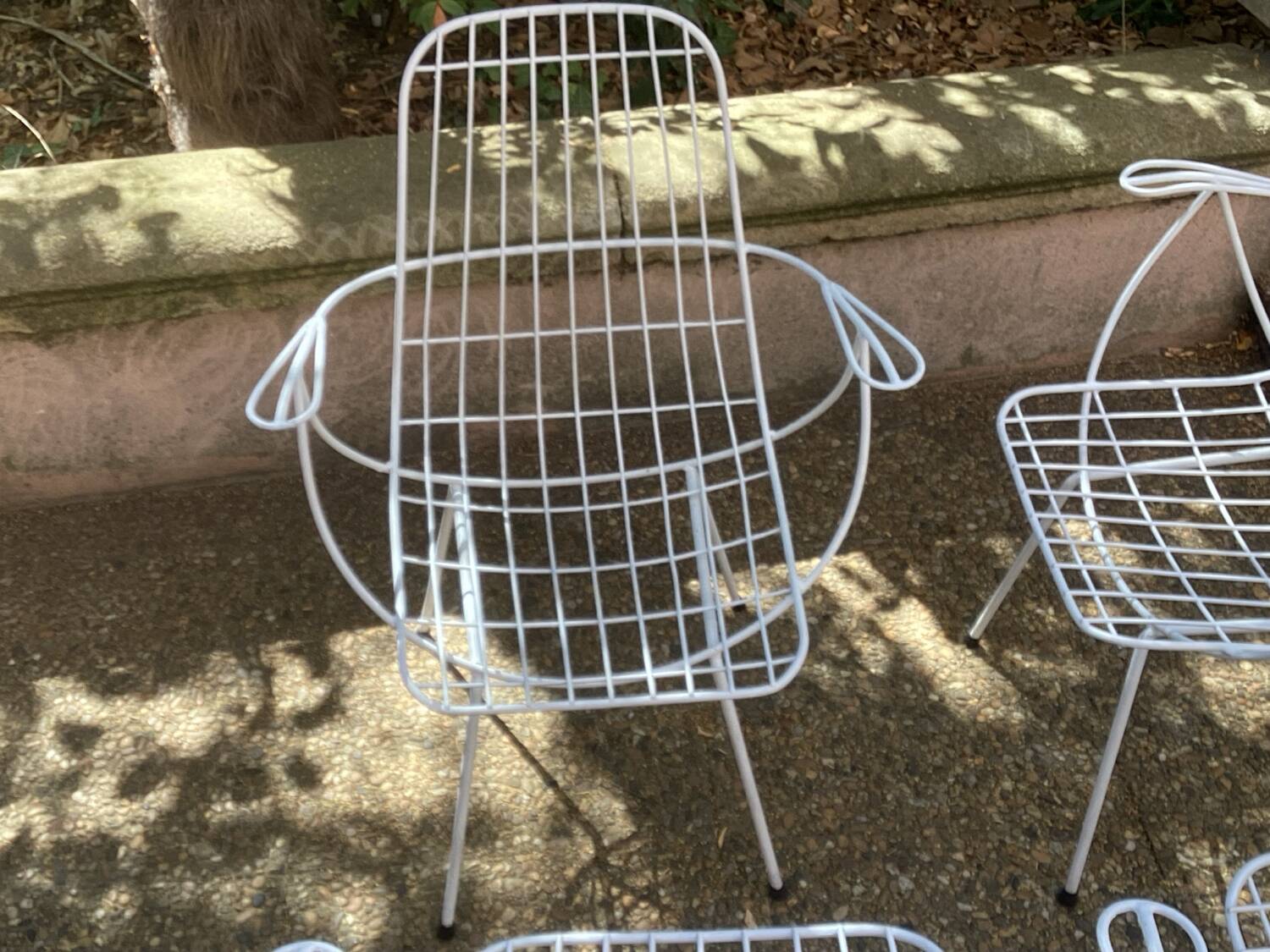 4 vintage 60s garden armchairs in white metal