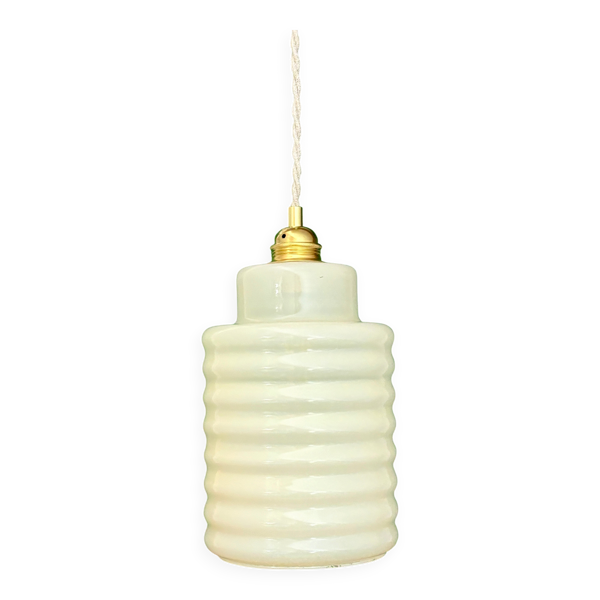 Suspension globe vintage en opaline jaune pâle