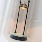 Vintage black metal table lamp with frosted glass disc, Italy, Postmodern Memphis 1980s