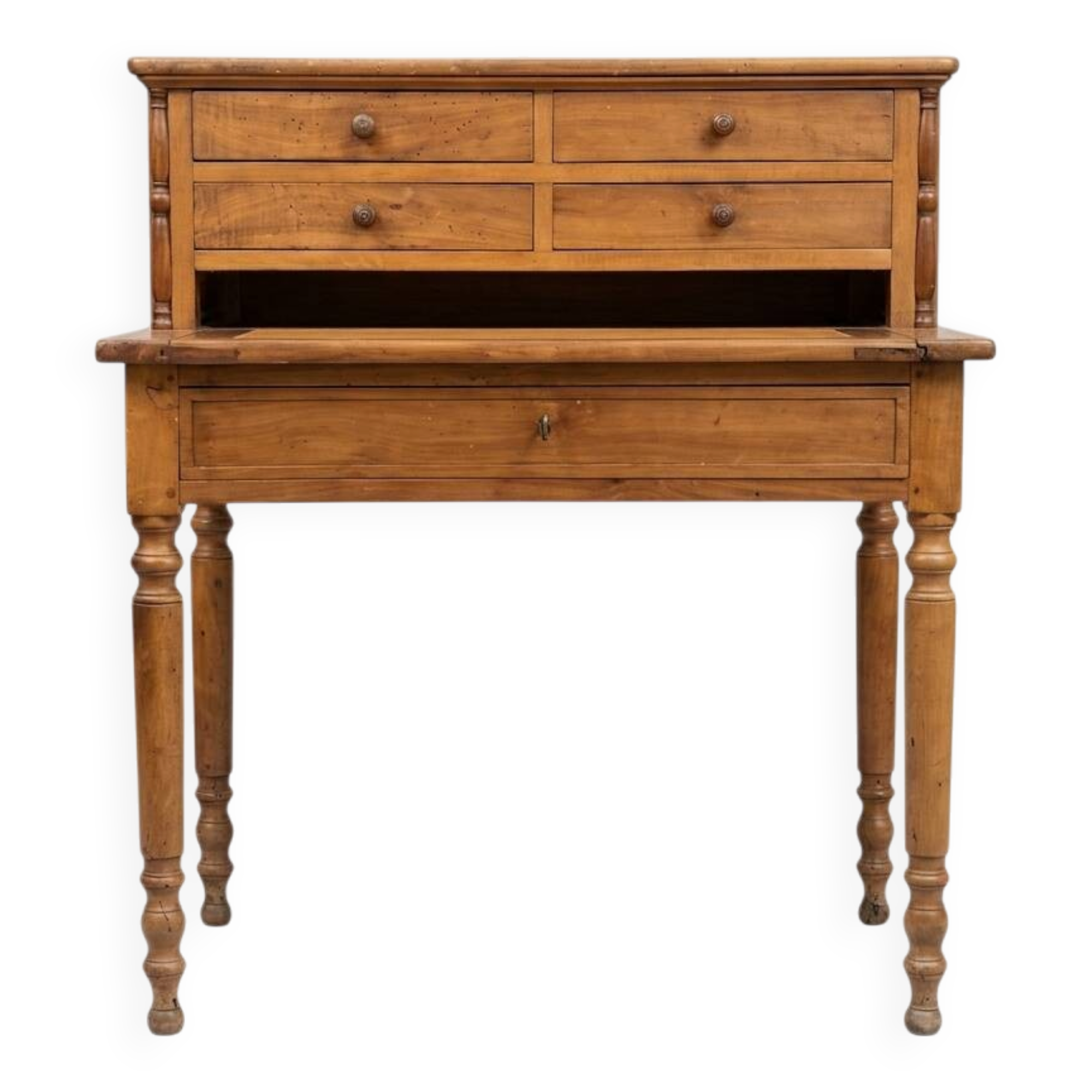 Antique Louis Philippe style desk with a 19th-century tier - 6 drawers - extendable leather top.