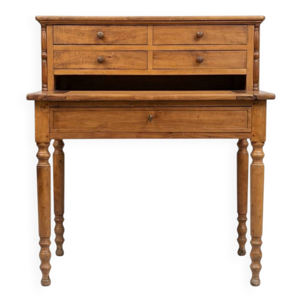 Bureau ancien style Louis Philippe avec gradin XIXeme - 6 tiroirs – plateau cuir extensible